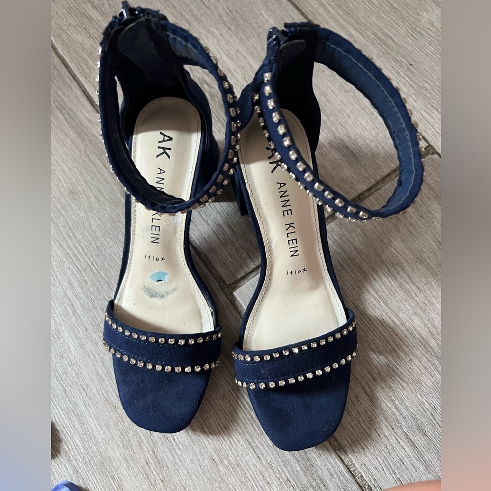 Anne Klein Women's Navy Sandals with Rhinestone ankle straps